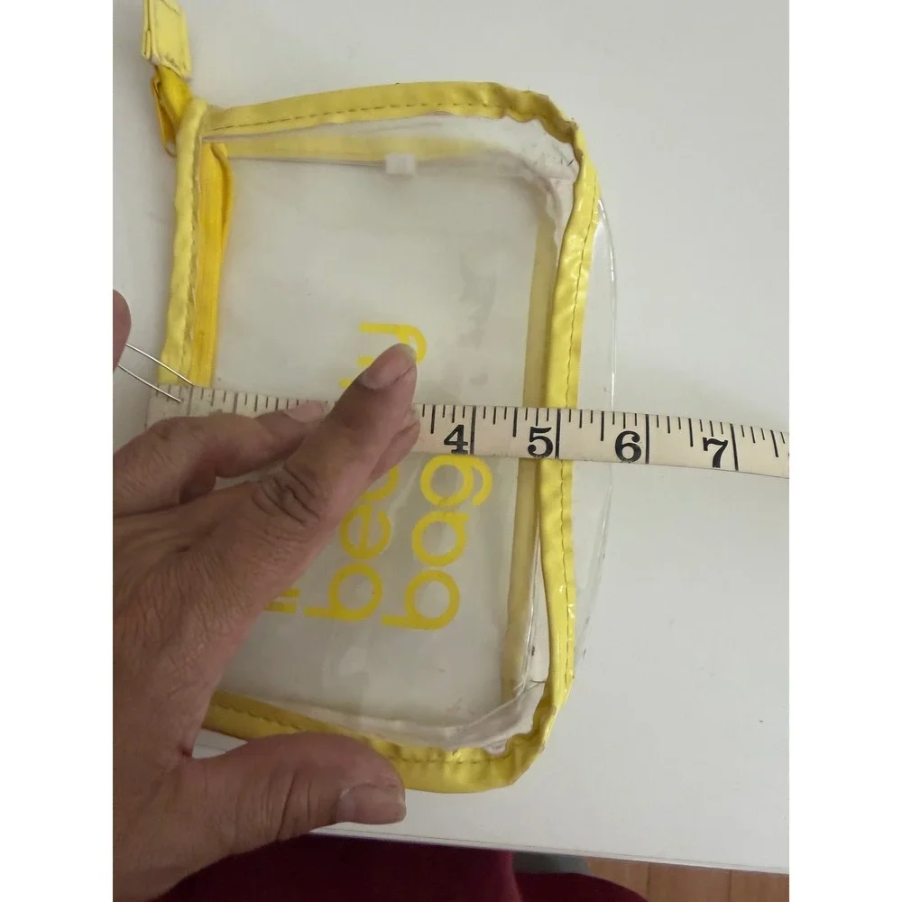 Little Beauty Bag Clear Vinyl Makeup Pouch Yellow Trim Zipper Travel Organizer‎